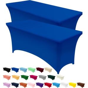 imageUtopia Kitchen Spandex Tablecloth 2 Pack 8FT White Tight Fitted Washable and Wrinkle Resistant Stretch Rectangular Patio Table Cover for Event Wedding Banquet ampamp Parties 96Lx30Wx30H InchRoyal Blue