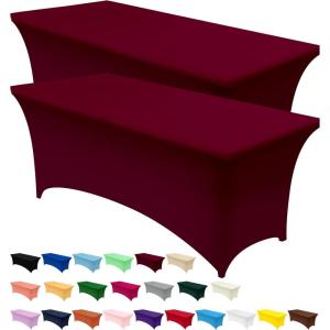 imageUtopia Kitchen Spandex Tablecloth 2 Pack 8FT White Tight Fitted Washable and Wrinkle Resistant Stretch Rectangular Patio Table Cover for Event Wedding Banquet ampamp Parties 96Lx30Wx30H InchBurgundy