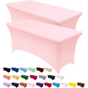 imageUtopia Kitchen Spandex Tablecloth 2 Pack 8FT White Tight Fitted Washable and Wrinkle Resistant Stretch Rectangular Patio Table Cover for Event Wedding Banquet ampamp Parties 96Lx30Wx30H InchPink