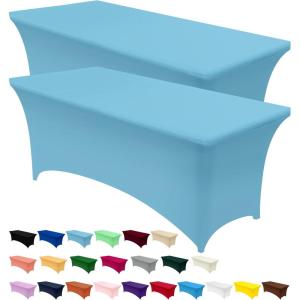 imageUtopia Kitchen Spandex Tablecloth 2 Pack 8FT White Tight Fitted Washable and Wrinkle Resistant Stretch Rectangular Patio Table Cover for Event Wedding Banquet ampamp Parties 96Lx30Wx30H InchBlue Mist