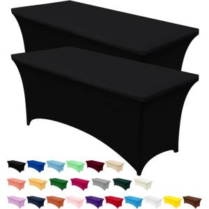 imageUtopia Kitchen Spandex Tablecloth 2 Pack 8FT White Tight Fitted Washable and Wrinkle Resistant Stretch Rectangular Patio Table Cover for Event Wedding Banquet ampamp Parties 96Lx30Wx30H InchBlack