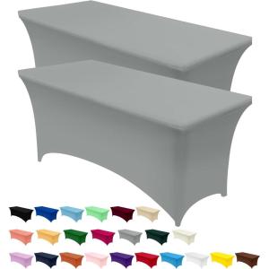 imageUtopia Kitchen Spandex Tablecloth 2 Pack 8FT White Tight Fitted Washable and Wrinkle Resistant Stretch Rectangular Patio Table Cover for Event Wedding Banquet ampamp Parties 96Lx30Wx30H InchGrey