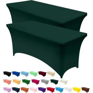 imageUtopia Kitchen Spandex Tablecloth 2 Pack 8FT White Tight Fitted Washable and Wrinkle Resistant Stretch Rectangular Patio Table Cover for Event Wedding Banquet ampamp Parties 96Lx30Wx30H InchHunter Green
