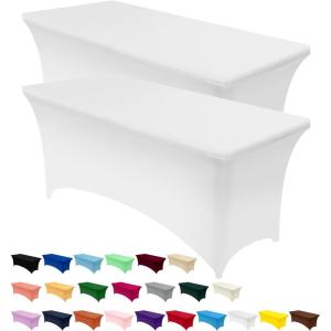 imageUtopia Kitchen Spandex Tablecloth 2 Pack 8FT White Tight Fitted Washable and Wrinkle Resistant Stretch Rectangular Patio Table Cover for Event Wedding Banquet ampamp Parties 96Lx30Wx30H InchWhite