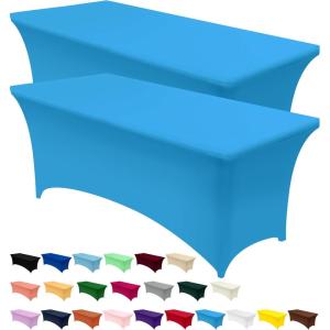 imageUtopia Kitchen Spandex Tablecloth 2 Pack 8FT White Tight Fitted Washable and Wrinkle Resistant Stretch Rectangular Patio Table Cover for Event Wedding Banquet ampamp Parties 96Lx30Wx30H InchTurquoise