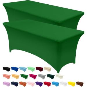 imageUtopia Kitchen Spandex Tablecloth 2 Pack 8FT White Tight Fitted Washable and Wrinkle Resistant Stretch Rectangular Patio Table Cover for Event Wedding Banquet ampamp Parties 96Lx30Wx30H InchEmerald Green