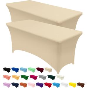 imageUtopia Kitchen Spandex Tablecloth 2 Pack 8FT White Tight Fitted Washable and Wrinkle Resistant Stretch Rectangular Patio Table Cover for Event Wedding Banquet ampamp Parties 96Lx30Wx30H InchChampagne