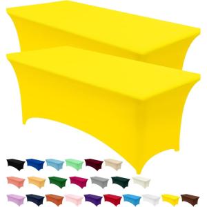 imageUtopia Kitchen Spandex Tablecloth 2 Pack 8FT White Tight Fitted Washable and Wrinkle Resistant Stretch Rectangular Patio Table Cover for Event Wedding Banquet ampamp Parties 96Lx30Wx30H InchYellow