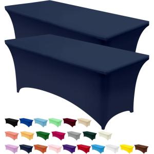 imageUtopia Kitchen Spandex Tablecloth 2 Pack 8FT White Tight Fitted Washable and Wrinkle Resistant Stretch Rectangular Patio Table Cover for Event Wedding Banquet ampamp Parties 96Lx30Wx30H InchNavy Blue
