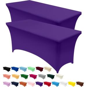 imageUtopia Kitchen Spandex Tablecloth 2 Pack 8FT White Tight Fitted Washable and Wrinkle Resistant Stretch Rectangular Patio Table Cover for Event Wedding Banquet ampamp Parties 96Lx30Wx30H InchPurple