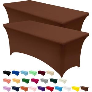 imageUtopia Kitchen Spandex Tablecloth 2 Pack 8FT White Tight Fitted Washable and Wrinkle Resistant Stretch Rectangular Patio Table Cover for Event Wedding Banquet ampamp Parties 96Lx30Wx30H InchLight Coffee