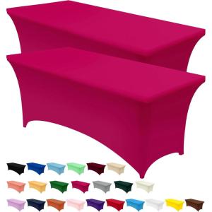 imageUtopia Kitchen Spandex Tablecloth 2 Pack 8FT White Tight Fitted Washable and Wrinkle Resistant Stretch Rectangular Patio Table Cover for Event Wedding Banquet ampamp Parties 96Lx30Wx30H InchFuchsia