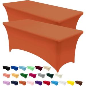 imageUtopia Kitchen Spandex Tablecloth 2 Pack 8FT White Tight Fitted Washable and Wrinkle Resistant Stretch Rectangular Patio Table Cover for Event Wedding Banquet ampamp Parties 96Lx30Wx30H InchOrange