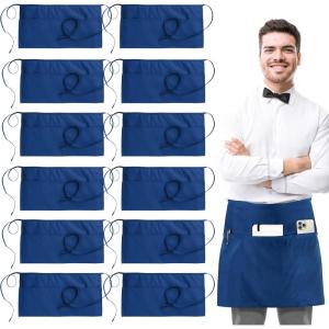 imageUtopia Wear 12 Pack Server Apron with 3 Pockets Waist Apron for Waiter Waitress 12 InchesBlue