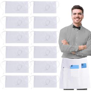 imageUtopia Wear 12 Pack Server Apron with 3 Pockets Waist Apron for Waiter Waitress 12 InchesWhite