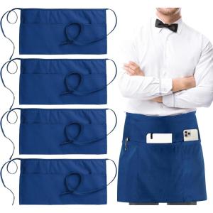 imageUtopia Wear 4 Pack Server Apron with 3 Pockets Waist Apron for Waiter Waitress 12 InchesBlue