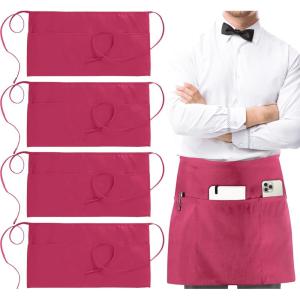 imageUtopia Wear 4 Pack Server Apron with 3 Pockets Waist Apron for Waiter Waitress 12 InchesPink