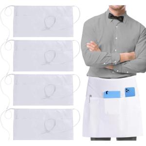 imageUtopia Wear 4 Pack Server Apron with 3 Pockets Waist Apron for Waiter Waitress 12 InchesWhite