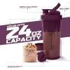 imageUtopia Home Shaker Bottle 2 Pack  24 Ounce Plastic Protein or Cocktail Shaker Bottle for Pre ampamp Post workout with Twist ampamp Lock Protein Box Storage All Black ampamp ClearBlackClearPlum