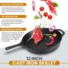 imageUtopia Kitchen 12 inch Saute Fry Pan PreSeasoned Cast Iron Skillet With Lid Frying Pan Cast Iron Pan Safe Grill Cookware for Indoor ampamp Outdoor Use  Cooking Gift for Men ampamp Women BlackBlack