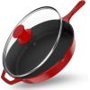 imageUtopia Kitchen 12 inch Saute Fry Pan PreSeasoned Cast Iron Skillet With Lid Frying Pan Cast Iron Pan Safe Grill Cookware for Indoor ampamp Outdoor Use  Cooking Gift for Men ampamp Women BlackRed