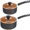imageUtopia Kitchen Nonstick Saucepan Set with Lid 1 Quart and 2 Quarts Multipurpose Pots Set for Home Kitchen or Restaurant GreyBlackCopperGrey