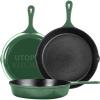 imageUtopia Kitchen Saute Fry Pan  PreSeasoned Cast Iron Skillet Set 3Piece  Frying Pan  6 Inch 8 Inch and 10 Inch Cast Iron Set  Cooking Gift for Men ampamp Women BlackGreen