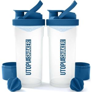 imageUtopia Home Shaker Bottle 2 Pack  24 Ounce Plastic Protein or Cocktail Shaker Bottle for Pre ampamp Post workout with Twist ampamp Lock Protein Box Storage All Black ampamp ClearBlackClearNavy