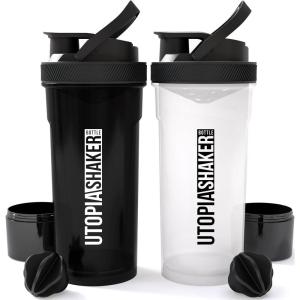 imageUtopia Home Shaker Bottle 2 Pack  24 Ounce Plastic Protein or Cocktail Shaker Bottle for Pre ampamp Post workout with Twist ampamp Lock Protein Box Storage All Black ampamp ClearBlackAll Black  ClearBlack