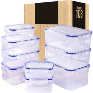 imageUtopia Kitchen 108 Pieces Plastic Food Containers set 54 Containers and 54 Lids Food Storage Containers with Airtight Lids  Reusable ampamp Leftover Food Lunch Boxes  Leak Proof Plastic Container