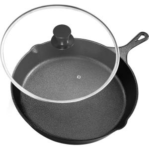 imageUtopia Kitchen 12 inch Saute Fry Pan PreSeasoned Cast Iron Skillet With Lid Frying Pan Cast Iron Pan Safe Grill Cookware for Indoor ampamp Outdoor Use  Cooking Gift for Men ampamp Women BlackBlack