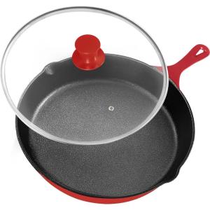 imageUtopia Kitchen 12 inch Saute Fry Pan PreSeasoned Cast Iron Skillet With Lid Frying Pan Cast Iron Pan Safe Grill Cookware for Indoor ampamp Outdoor Use  Cooking Gift for Men ampamp Women BlackRed