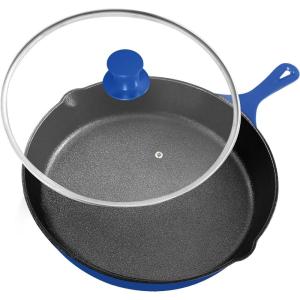 imageUtopia Kitchen 12 inch Saute Fry Pan PreSeasoned Cast Iron Skillet With Lid Frying Pan Cast Iron Pan Safe Grill Cookware for Indoor ampamp Outdoor Use  Cooking Gift for Men ampamp Women BlackBlue