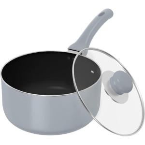 imageUtopia Kitchen 2 Quart Nonstick Saucepan with Detachable handle ampamp Glass Lid Grey  BlackSilver  Black