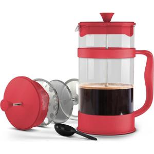 imageUtopia Kitchen 34 Ounce 1 Liter French Press Coffee Maker Tea Maker Travel Coffee Presses Heat Resistant Thickened Borosilicate Coffee Pot for Camping Travel Gifts Black Pack of 1Red