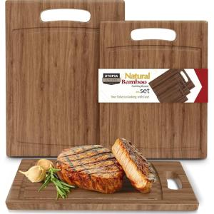 imageUtopia Kitchen Bamboo Cutting Board Set of 3 Wood Cutting Board with Juice Groove Large Medium ampamp Small Wooden Cutting Boards for Kitchen wooden chopping boards for kitchen butcher block NaturalBrown
