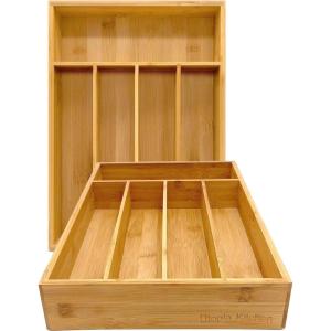 imageUtopia Kitchen Bamboo Silverware Organizer 5 Compartments  Bamboo Drawer Organizer  Bamboo Hardware Organizer Pack of 2