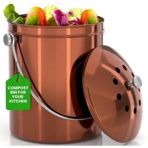 imageUtopia Kitchen Compost Bin for Kitchen Countertop  1 Gallon Compost Bucket for Kitchen with Lid  Includes 1 Spare Charcoal Filter BlackCopper