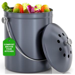 imageUtopia Kitchen Compost Bin for Kitchen Countertop  1 Gallon Compost Bucket for Kitchen with Lid  Includes 1 Spare Charcoal Filter BlackDark Purple