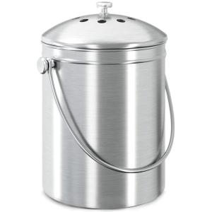 imageUtopia Kitchen Compost Bin for Kitchen Countertop  1 Gallon Compost Bucket for Kitchen with Lid  Includes 1 Spare Charcoal Filter BlackSilver
