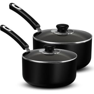 imageUtopia Kitchen Nonstick Saucepan Set with Lid 1 Quart and 2 Quarts Multipurpose Pots Set for Home Kitchen or Restaurant GreyBlackBlack