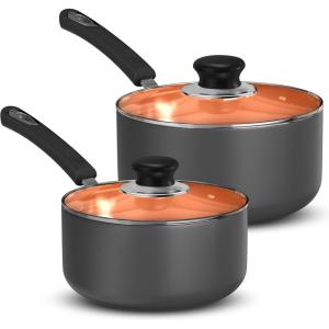imageUtopia Kitchen Nonstick Saucepan Set with Lid 1 Quart and 2 Quarts Multipurpose Pots Set for Home Kitchen or Restaurant GreyBlackCopperGrey