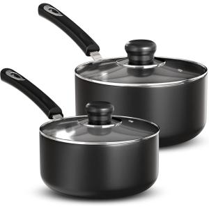 imageUtopia Kitchen Nonstick Saucepan Set with Lid 1 Quart and 2 Quarts Multipurpose Pots Set for Home Kitchen or Restaurant GreyBlackGreyBlack