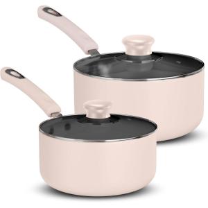 imageUtopia Kitchen Nonstick Saucepan Set with Lid 1 Quart and 2 Quarts Multipurpose Pots Set for Home Kitchen or Restaurant GreyBlackPinkBlack