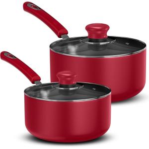 imageUtopia Kitchen Nonstick Saucepan Set with Lid 1 Quart and 2 Quarts Multipurpose Pots Set for Home Kitchen or Restaurant GreyBlackRedBlack