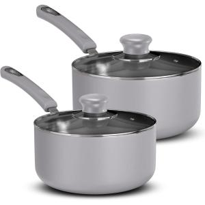 imageUtopia Kitchen Nonstick Saucepan Set with Lid 1 Quart and 2 Quarts Multipurpose Pots Set for Home Kitchen or Restaurant GreyBlackSilverBlack