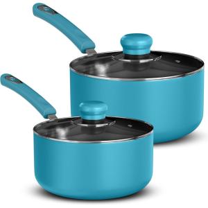 imageUtopia Kitchen Nonstick Saucepan Set with Lid 1 Quart and 2 Quarts Multipurpose Pots Set for Home Kitchen or Restaurant GreyBlackTurquoiseBlack