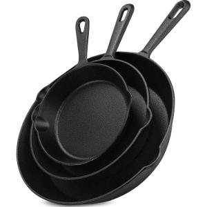 imageUtopia Kitchen Saute Fry Pan  PreSeasoned Cast Iron Skillet Set 3Piece  Frying Pan  6 Inch 8 Inch and 10 Inch Cast Iron Set  Cooking Gift for Men ampamp Women BlackBlack