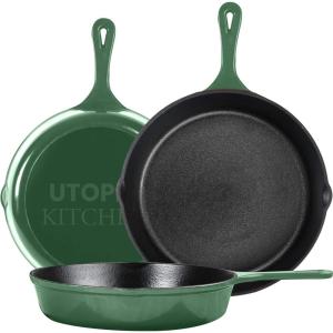 imageUtopia Kitchen Saute Fry Pan  PreSeasoned Cast Iron Skillet Set 3Piece  Frying Pan  6 Inch 8 Inch and 10 Inch Cast Iron Set  Cooking Gift for Men ampamp Women BlackGreen
