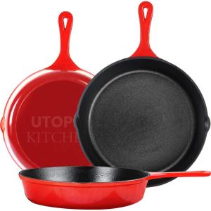 imageUtopia Kitchen Saute Fry Pan  PreSeasoned Cast Iron Skillet Set 3Piece  Frying Pan  6 Inch 8 Inch and 10 Inch Cast Iron Set  Cooking Gift for Men ampamp Women BlackRed
